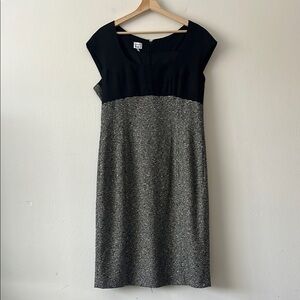 Armani Collezioni Wool Blend Cap‎ Sleeve Midi Sheath Dress Black size 14